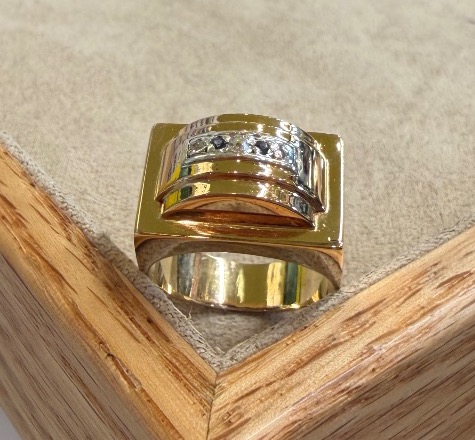 Sapphire And Rose Diamond Tank Ring