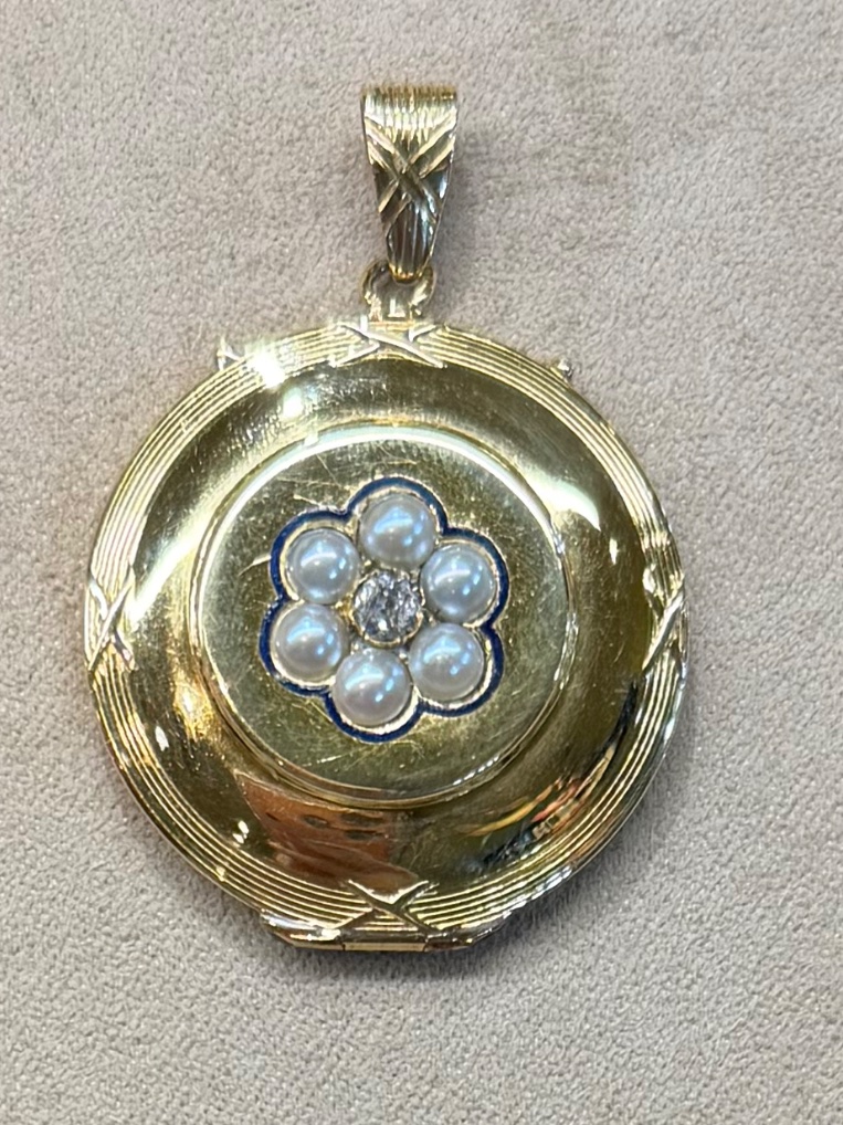 cassolette diamant taille ancienne  et demi perles -photo-1