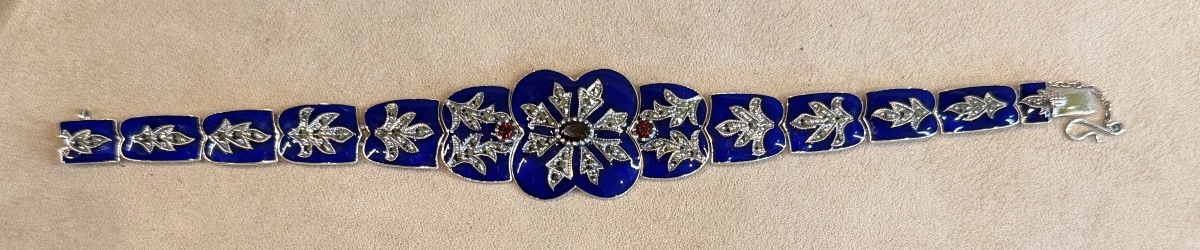 Bracelet émail bleu, grenats et marcassites-photo-1
