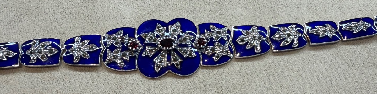 Bracelet émail bleu, grenats et marcassites-photo-3