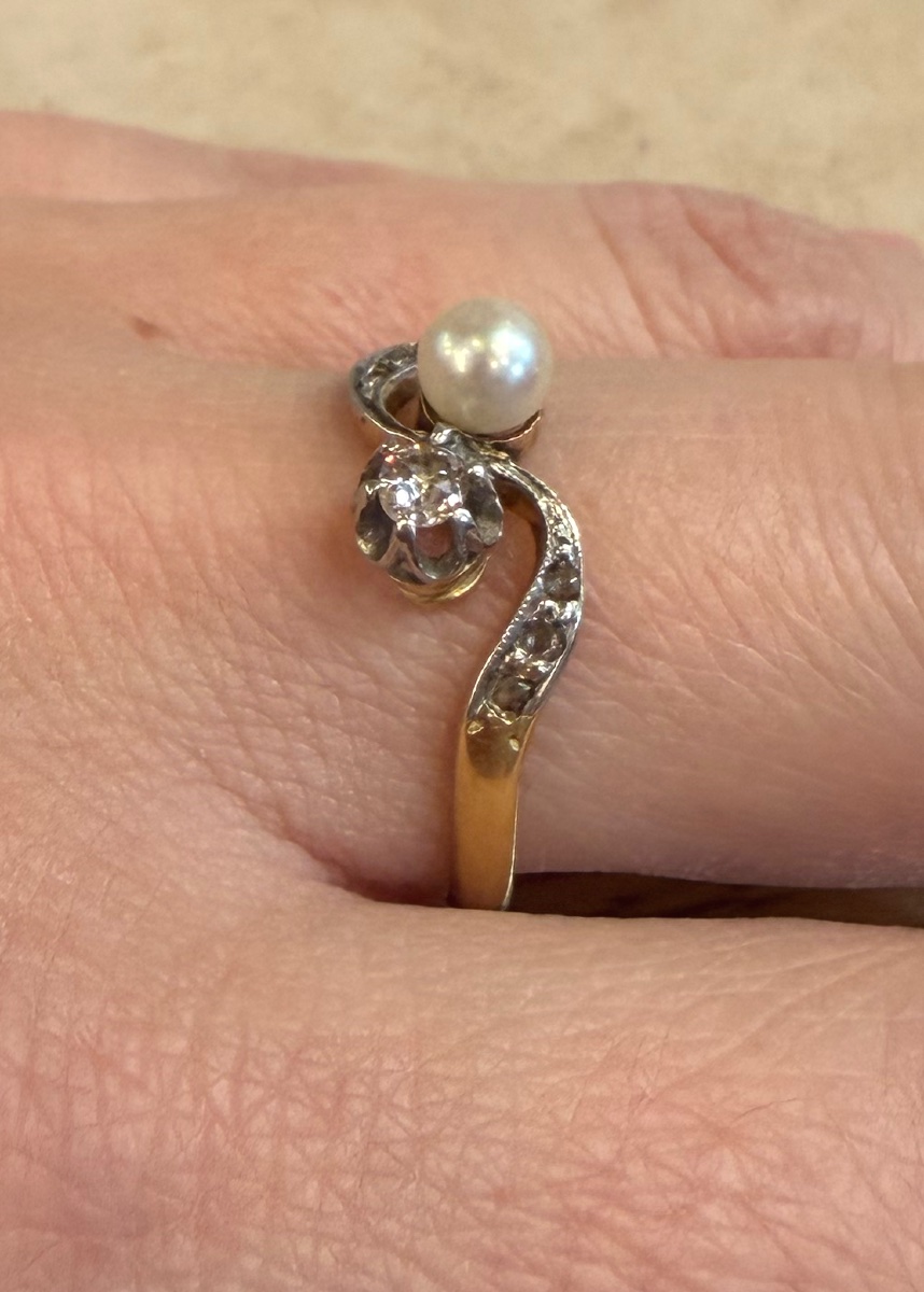 Bague toi et moi perle et diamants-photo-1