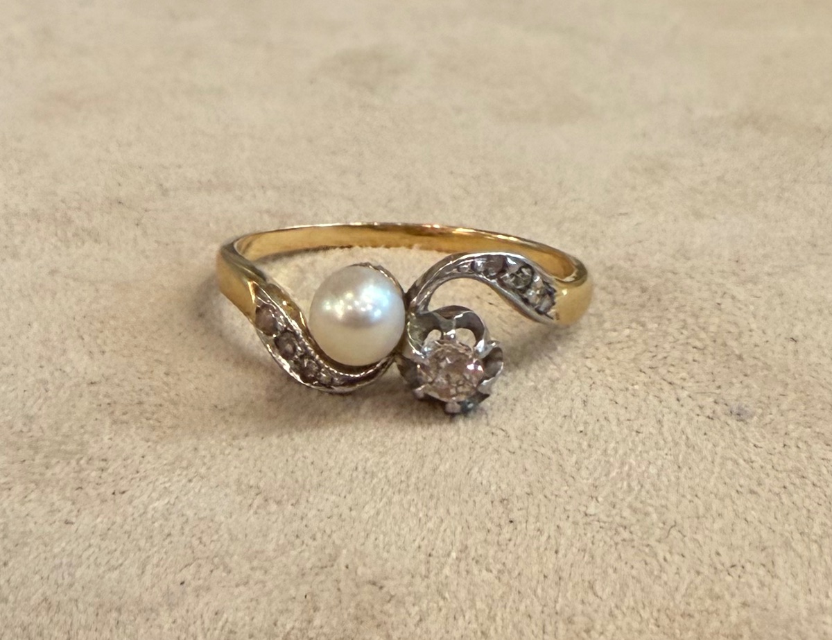 Bague toi et moi perle et diamants-photo-3