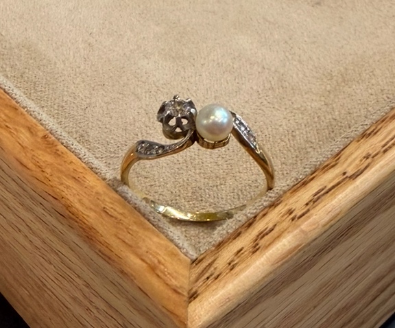 Bague toi et moi perle et diamants