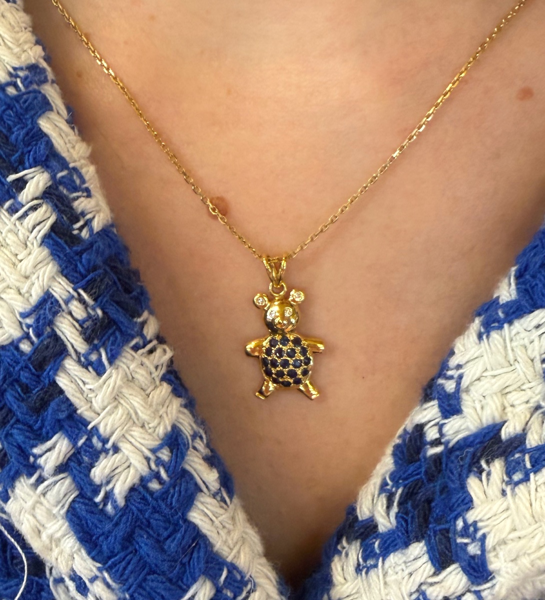 Sapphire And Diamond Teddy Bear Pendant-photo-4