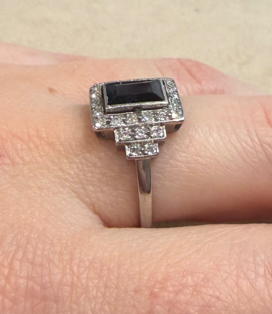 Bague art déco saphir et diamants-photo-2