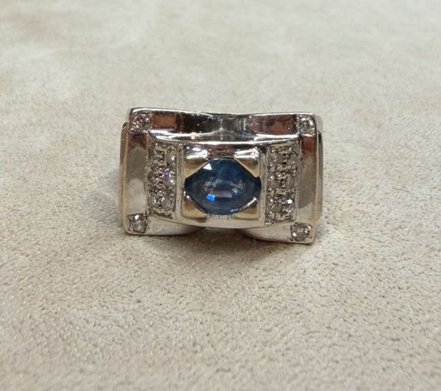 Sapphire And Diamond Tank Ring