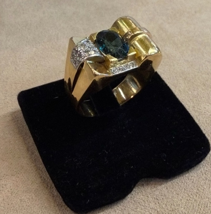 Bague tank saphir et diamants-photo-3