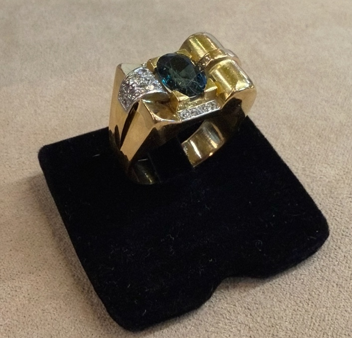Sapphire And Diamond Tank Ring
