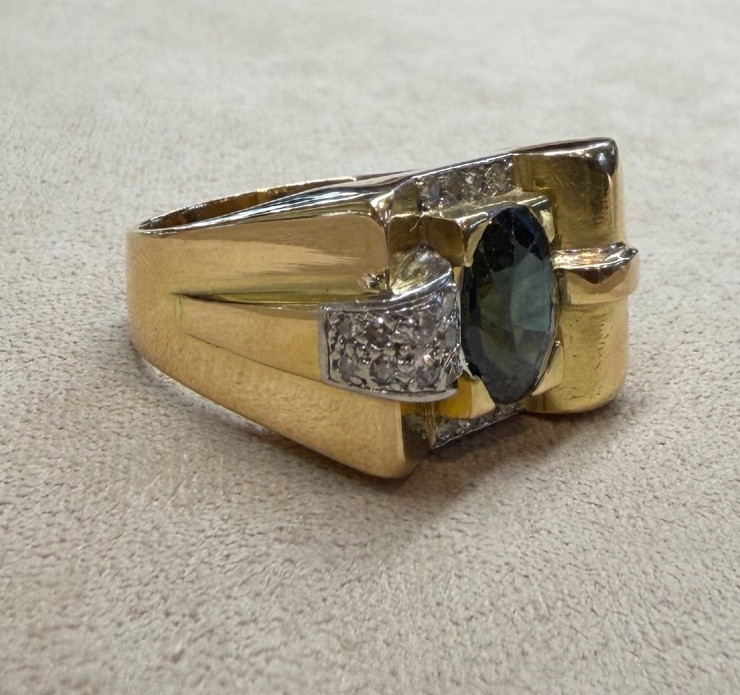 Bague tank saphir et diamants