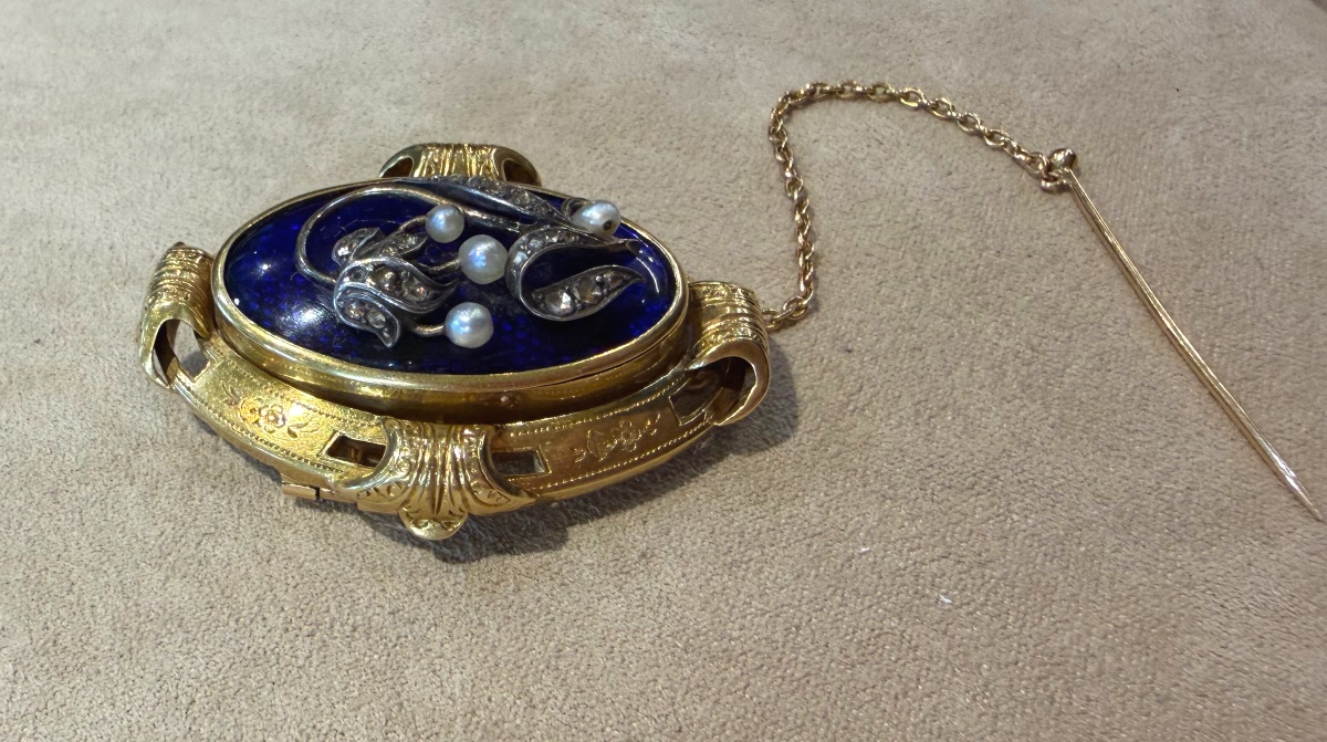 broche émail, perles et roses de diamants-photo-2