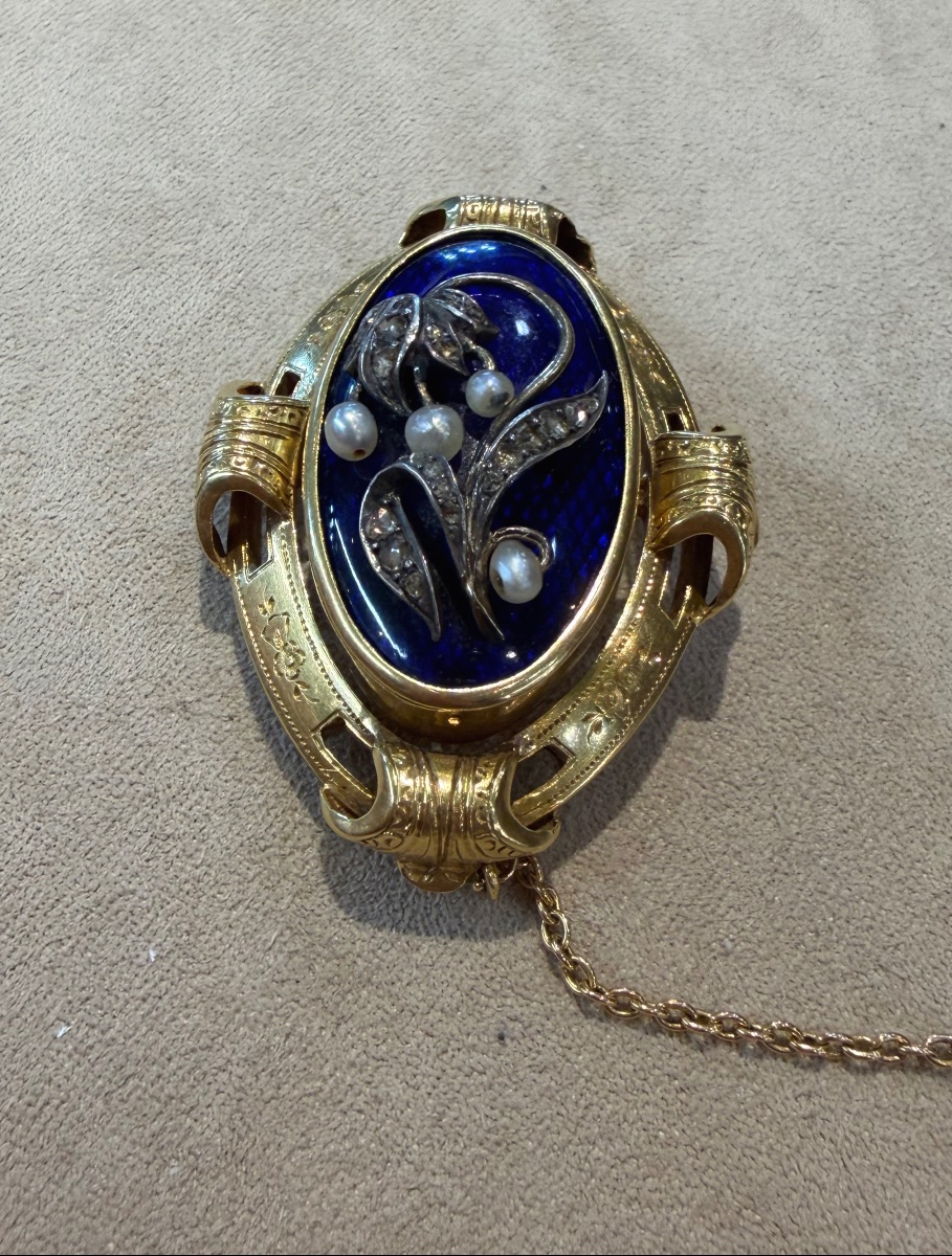 broche émail, perles et roses de diamants-photo-3