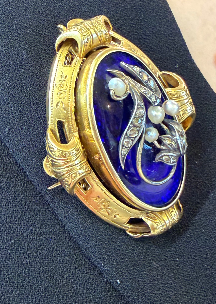 broche émail, perles et roses de diamants-photo-6