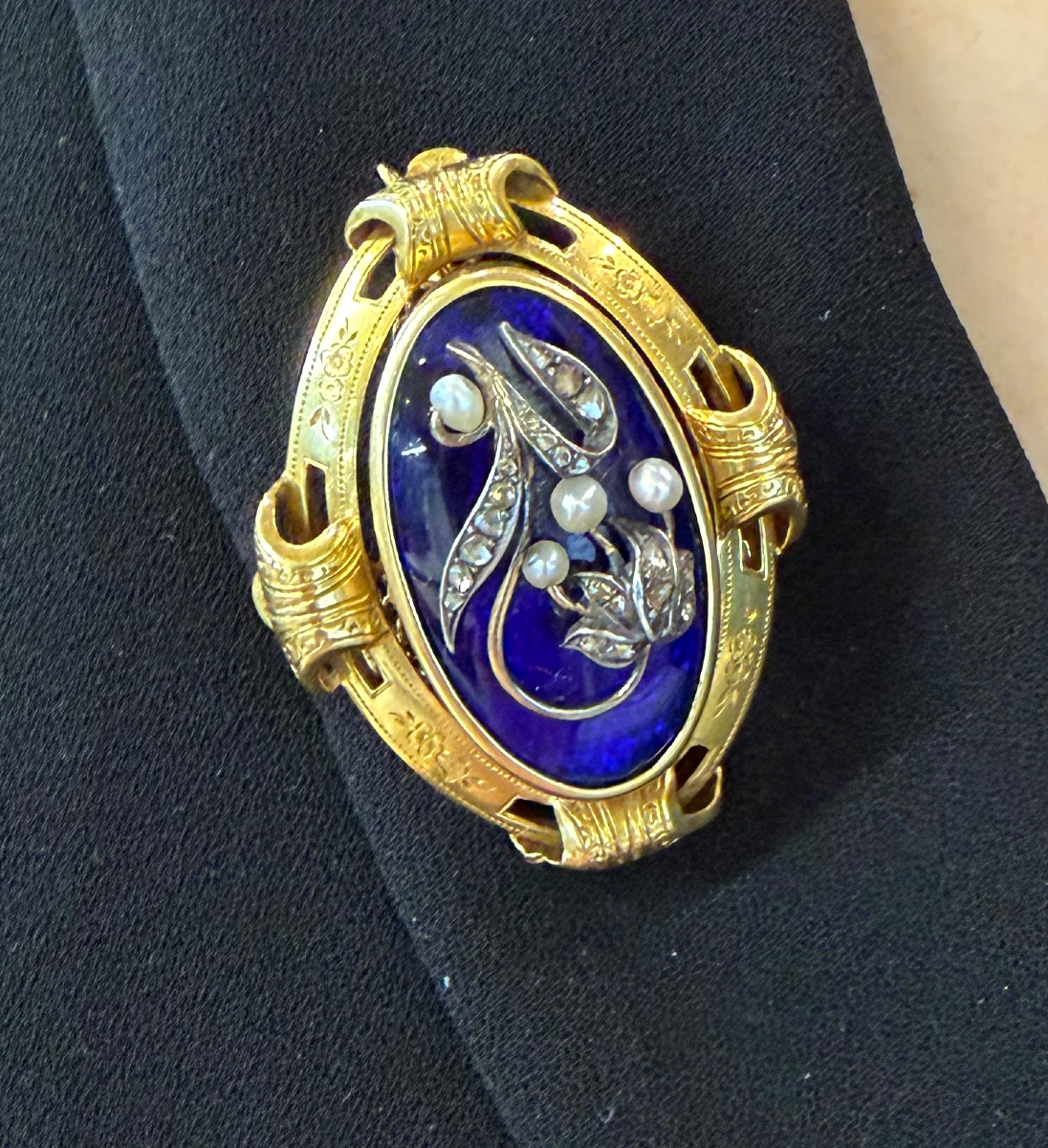 broche émail, perles et roses de diamants-photo-7