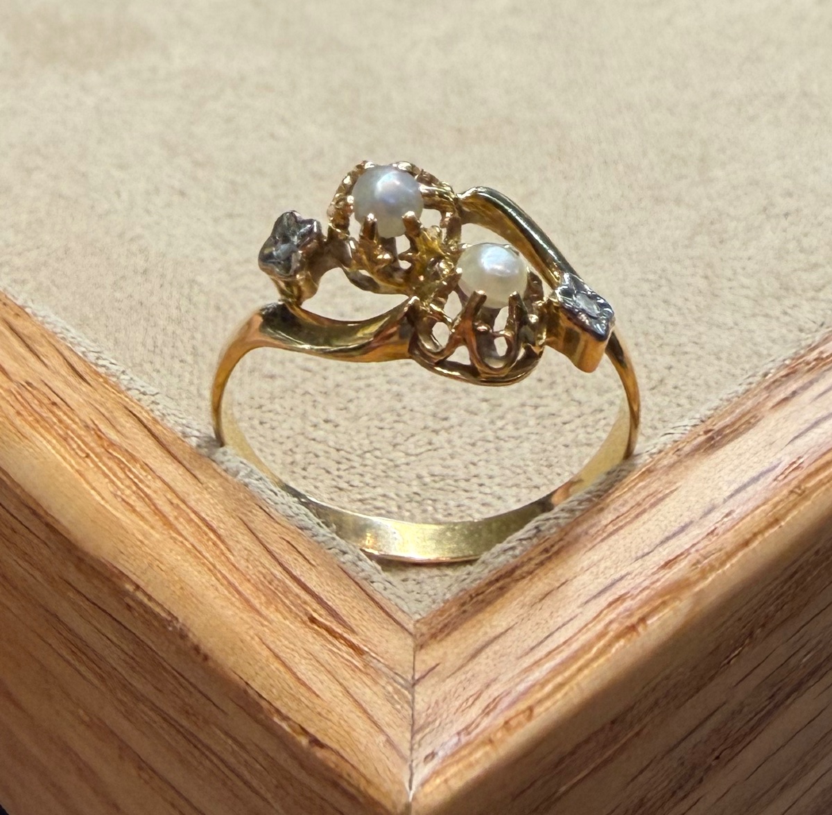 Bague perles et roses de diamants-photo-3