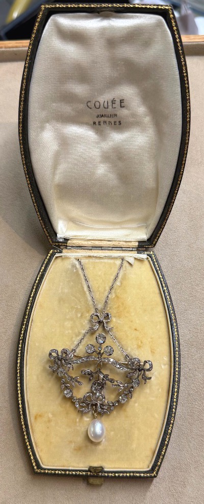 Collier / broche 19ème perle et diamants-photo-4