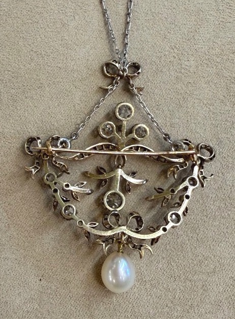 Collier / broche 19ème perle et diamants-photo-6