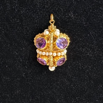Pendentif améthystes et perles-photo-3