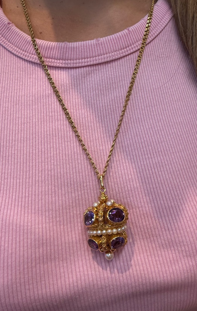 Pendentif améthystes et perles-photo-1