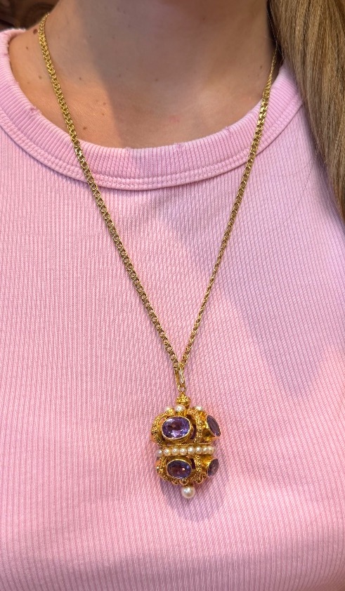 Pendentif améthystes et perles-photo-2