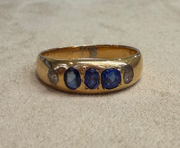 Bague jonc saphirs et roses de diamants-photo-2