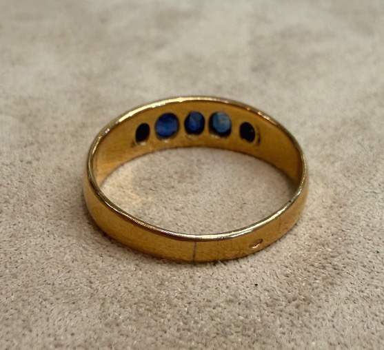 Bague jonc saphirs et roses de diamants-photo-3