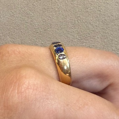 Bague jonc saphirs et roses de diamants-photo-2