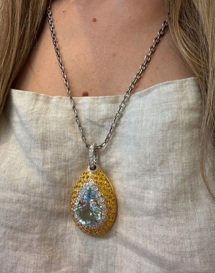 Pendentif goutte aigue marine