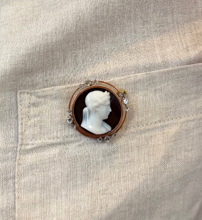 Agate And Diamond Cameo Brooch