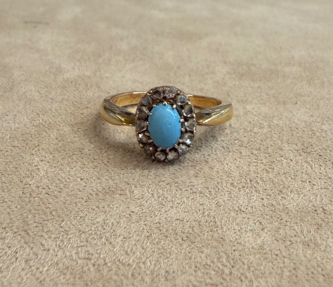 Bague turquoise et roses de diamants -photo-2
