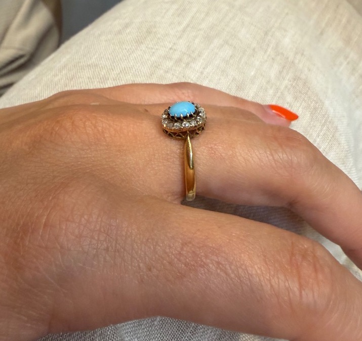 Bague turquoise et roses de diamants -photo-4