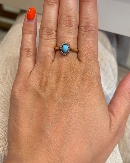 Bague turquoise et roses de diamants -photo-1