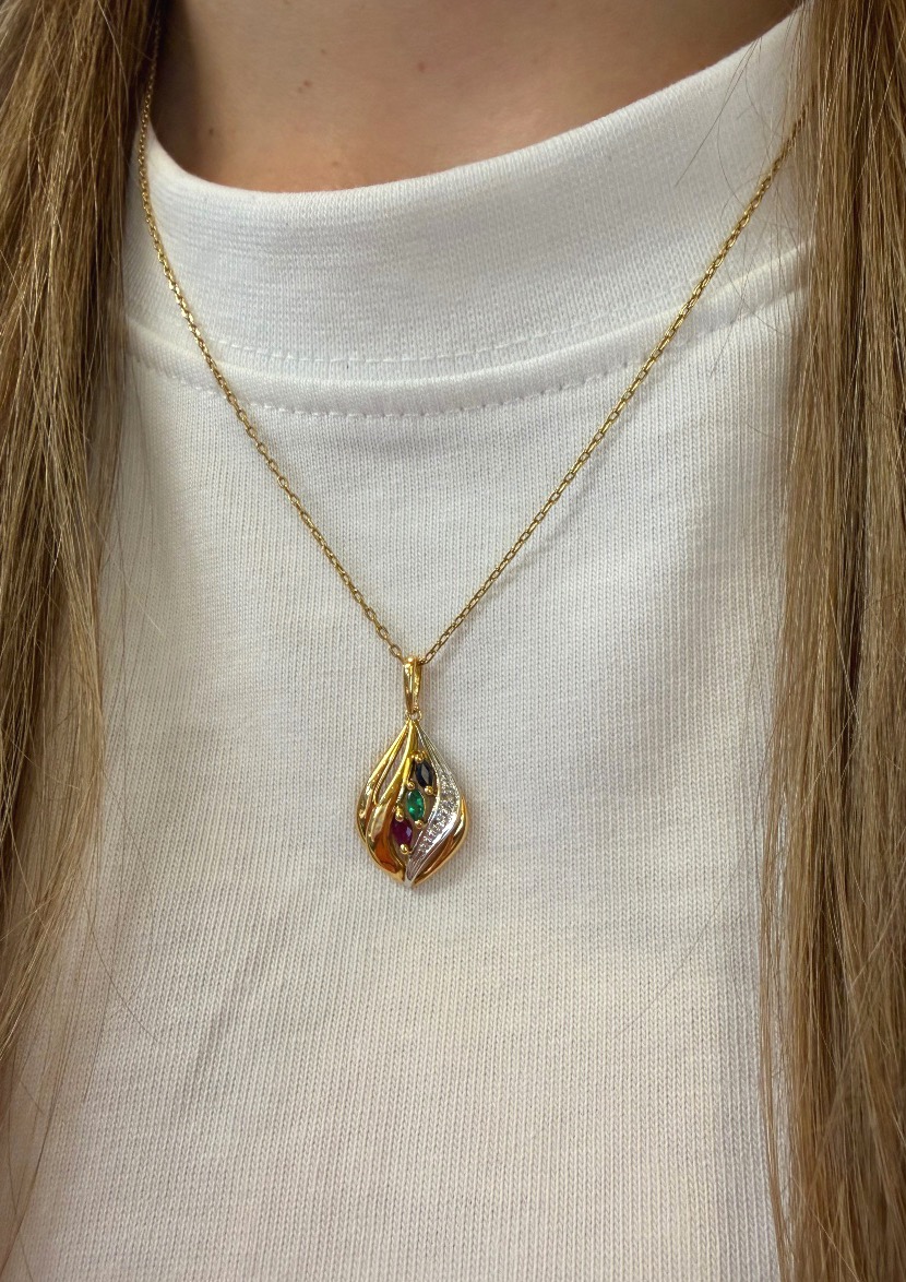 Ruby, Emerald, Sapphire, And Diamond Flame Pendant-photo-2