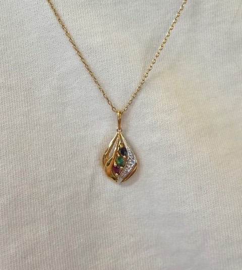 Ruby, Emerald, Sapphire, And Diamond Flame Pendant-photo-3