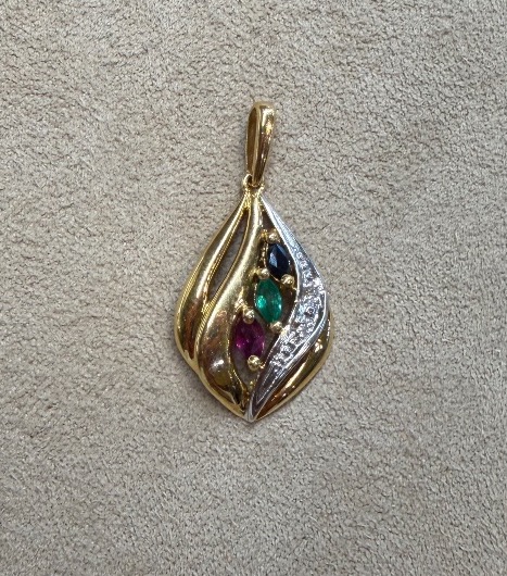 Ruby, Emerald, Sapphire, And Diamond Flame Pendant