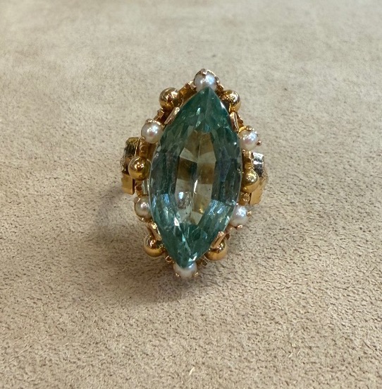 Bague marquise Beryl et perles-photo-2