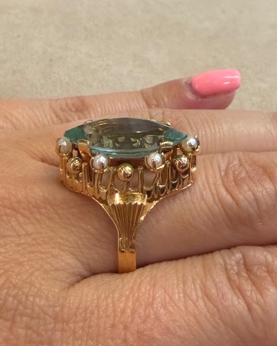 Bague marquise Beryl et perles-photo-1