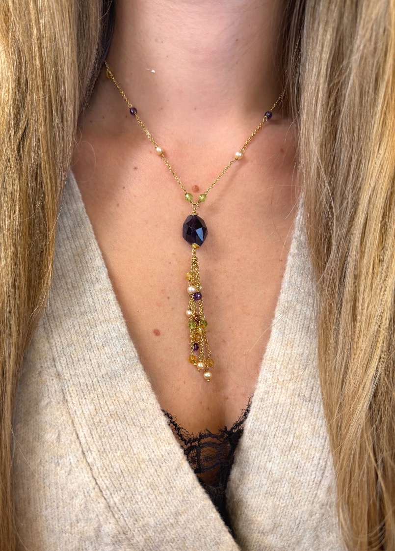 Collier perles améthystes péridots-photo-2