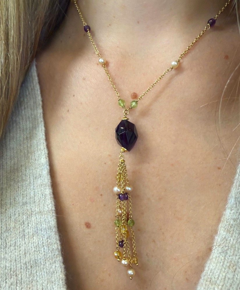 Collier perles améthystes péridots-photo-4