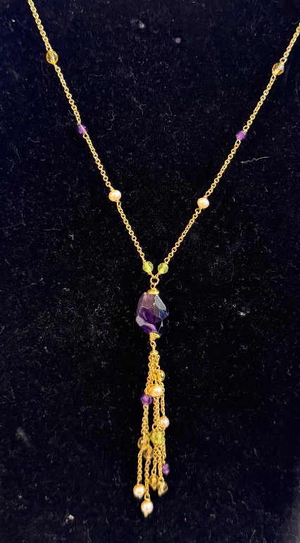 Collier perles améthystes péridots-photo-1