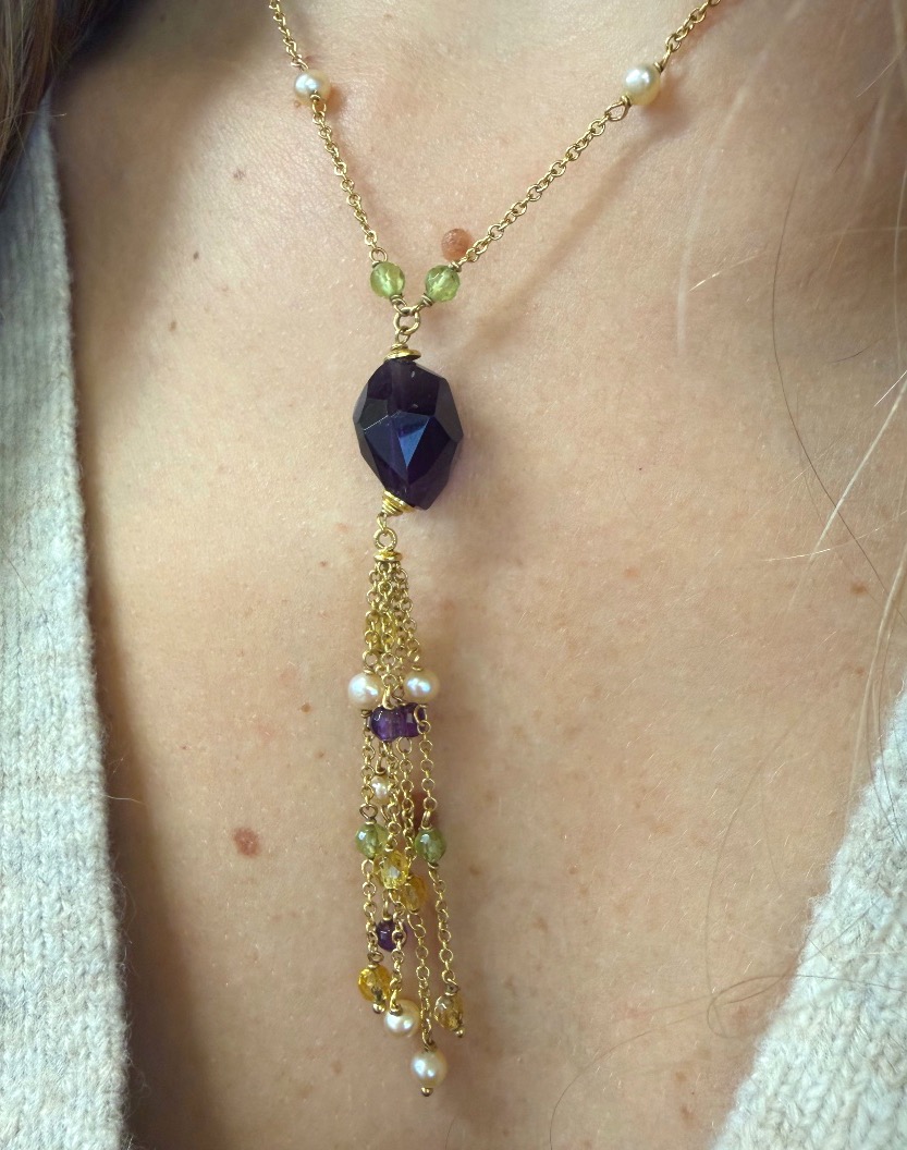 Collier perles améthystes péridots-photo-2