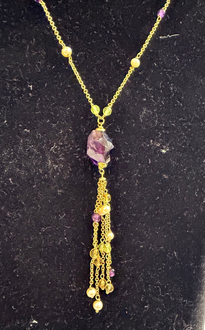 Collier perles améthystes péridots-photo-3