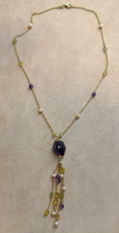 Collier perles améthystes péridots