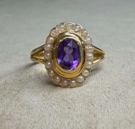 Oval Amethyst And Pearl Ring
