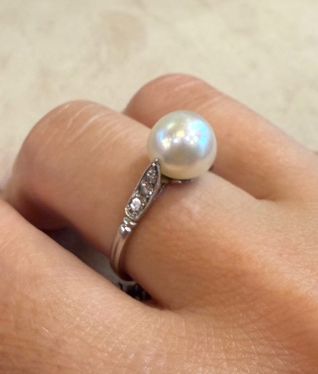 Bague perle et diamants