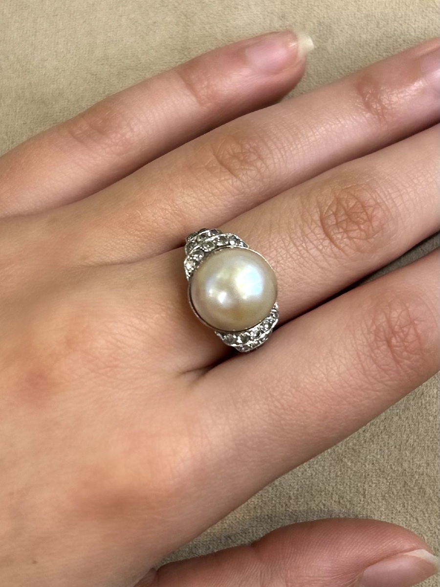 Bague Perle et diamants-photo-3
