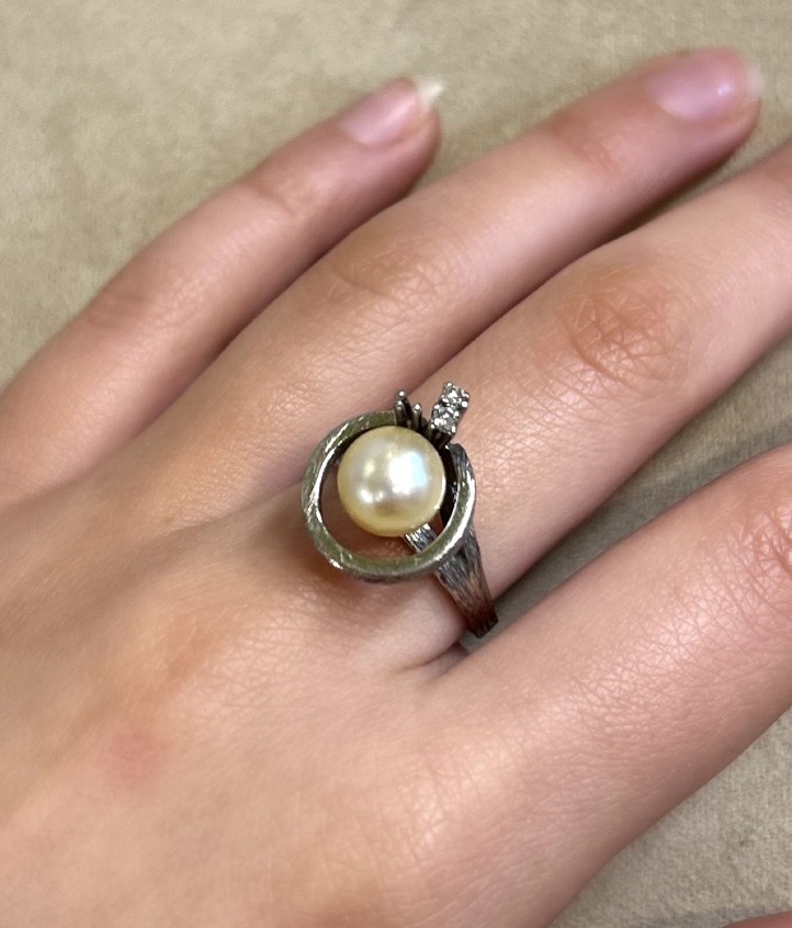 Bague perle et diamants-photo-3