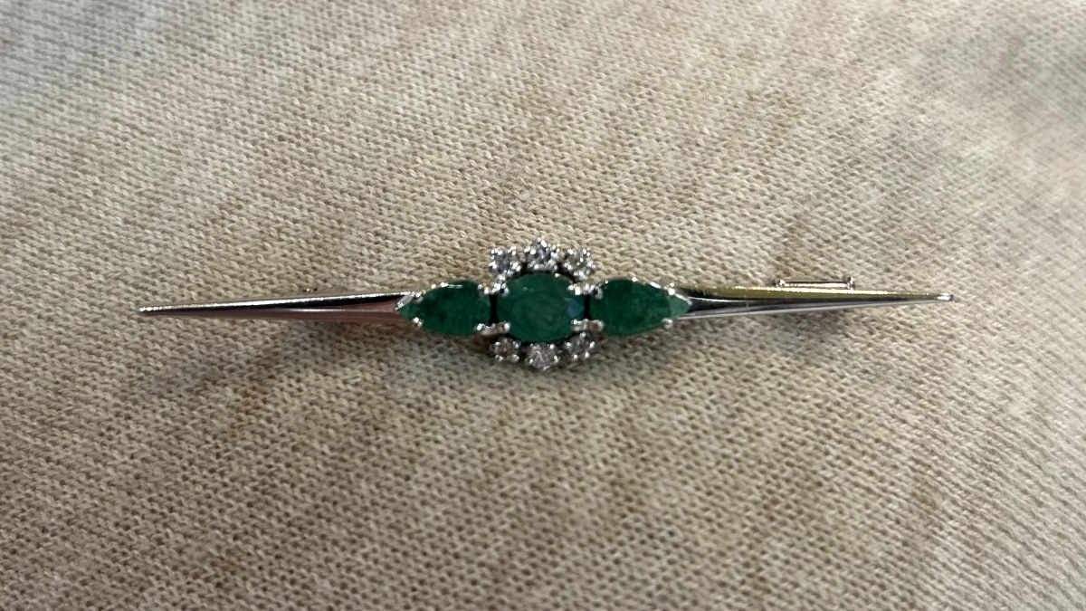 Broche barrette Emeraude et Diamants-photo-2