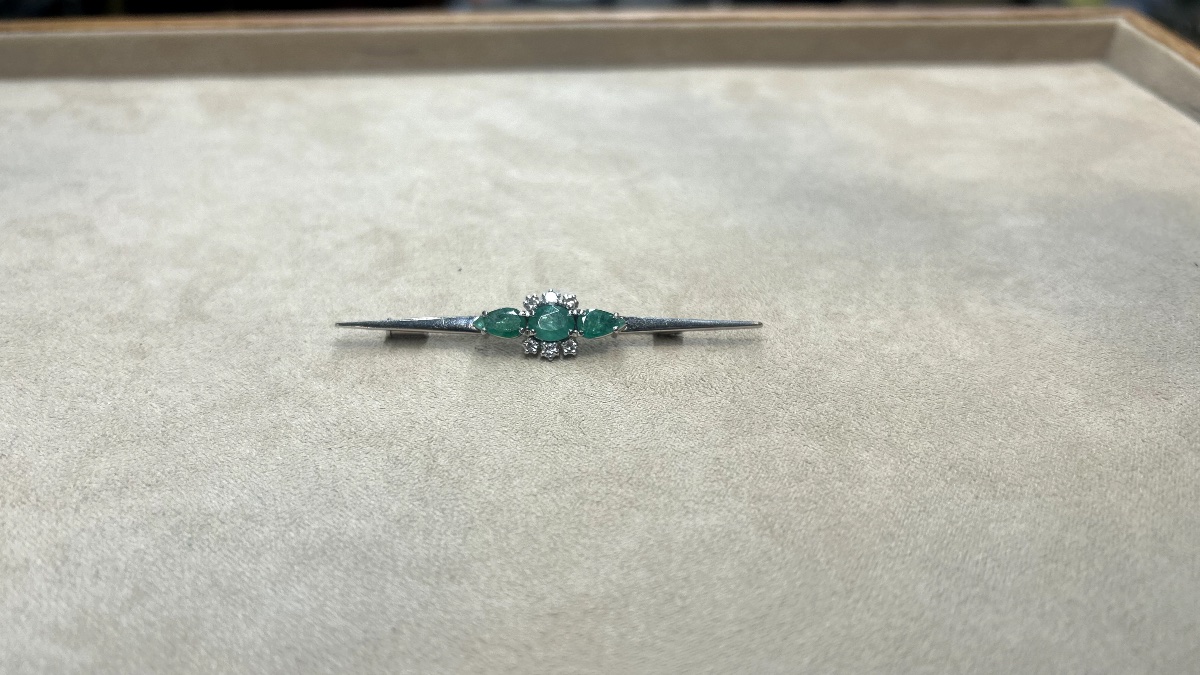 Broche barrette Emeraude et Diamants-photo-3