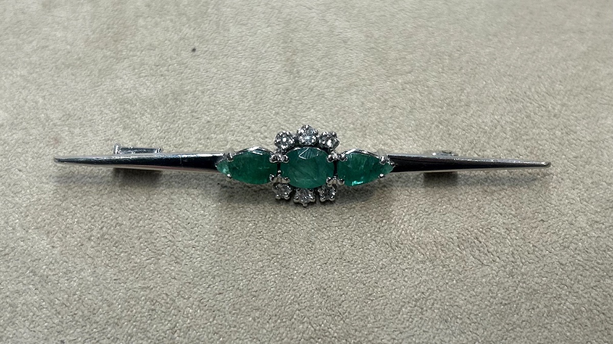 Broche barrette Emeraude et Diamants
