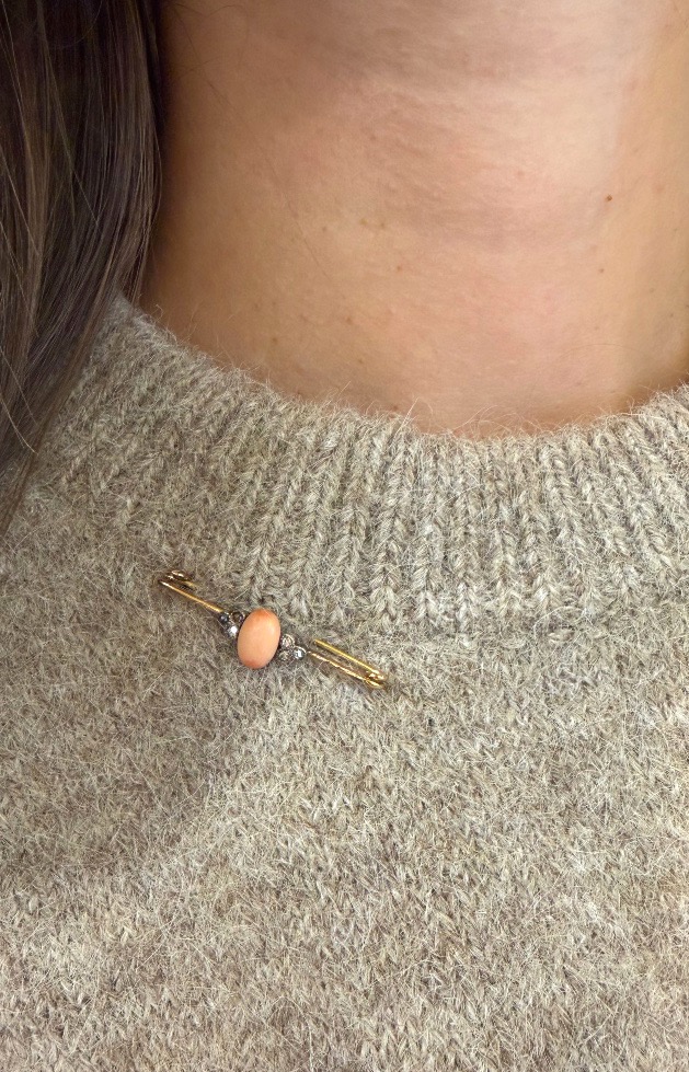 Broche corail et roses de diamants-photo-3